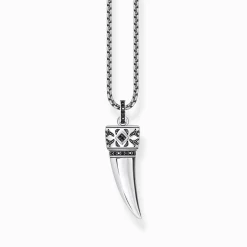 Discount Kette mit Zahn-Anhänger und Steinen Silber geschwärzt Damen Halsketten|Halsketten