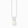 Discount Kette Perle mit weißem Stein silber Damen Halsketten