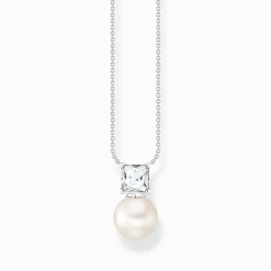 Discount Kette Perle mit weißem Stein silber Damen Halsketten