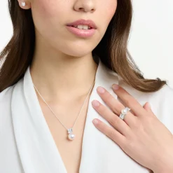 Discount Kette Perle mit weißem Stein silber Damen Halsketten