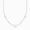 Flash Sale Kette Perlen mit weißen Steinen silber Damen Halsketten|925 Silber