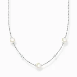 Flash Sale Kette Perlen mit weißen Steinen silber Damen Halsketten|925 Silber