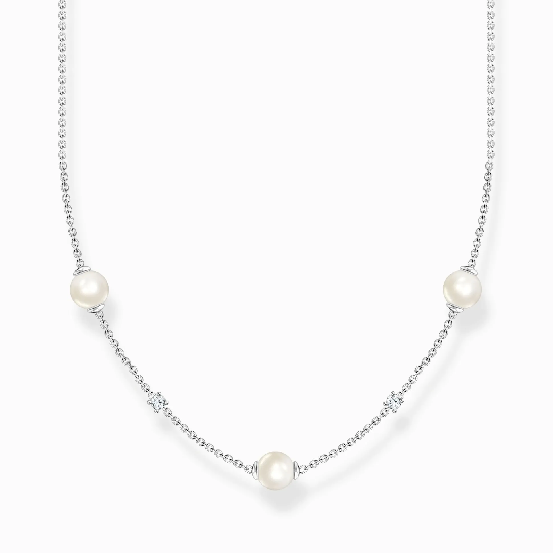 Flash Sale Kette Perlen mit weißen Steinen silber Damen Halsketten|925 Silber