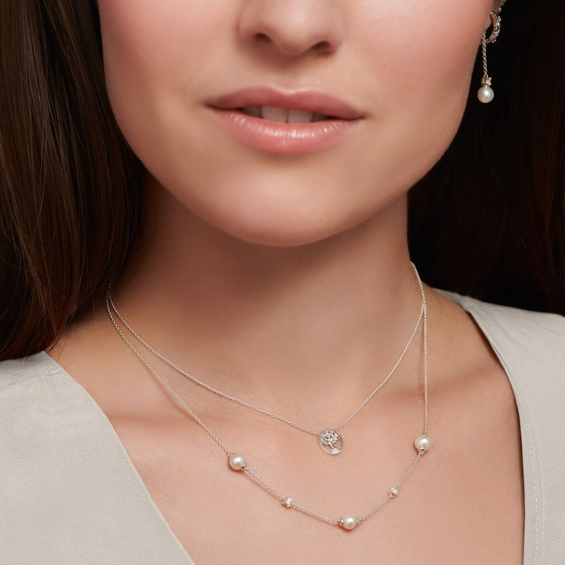 Flash Sale Kette Perlen mit weißen Steinen silber Damen Halsketten|925 Silber