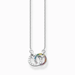 New Kette Together mit zwei Ringen bunten Steinen Silber geschwärzt Damen Halsketten|925 Silber