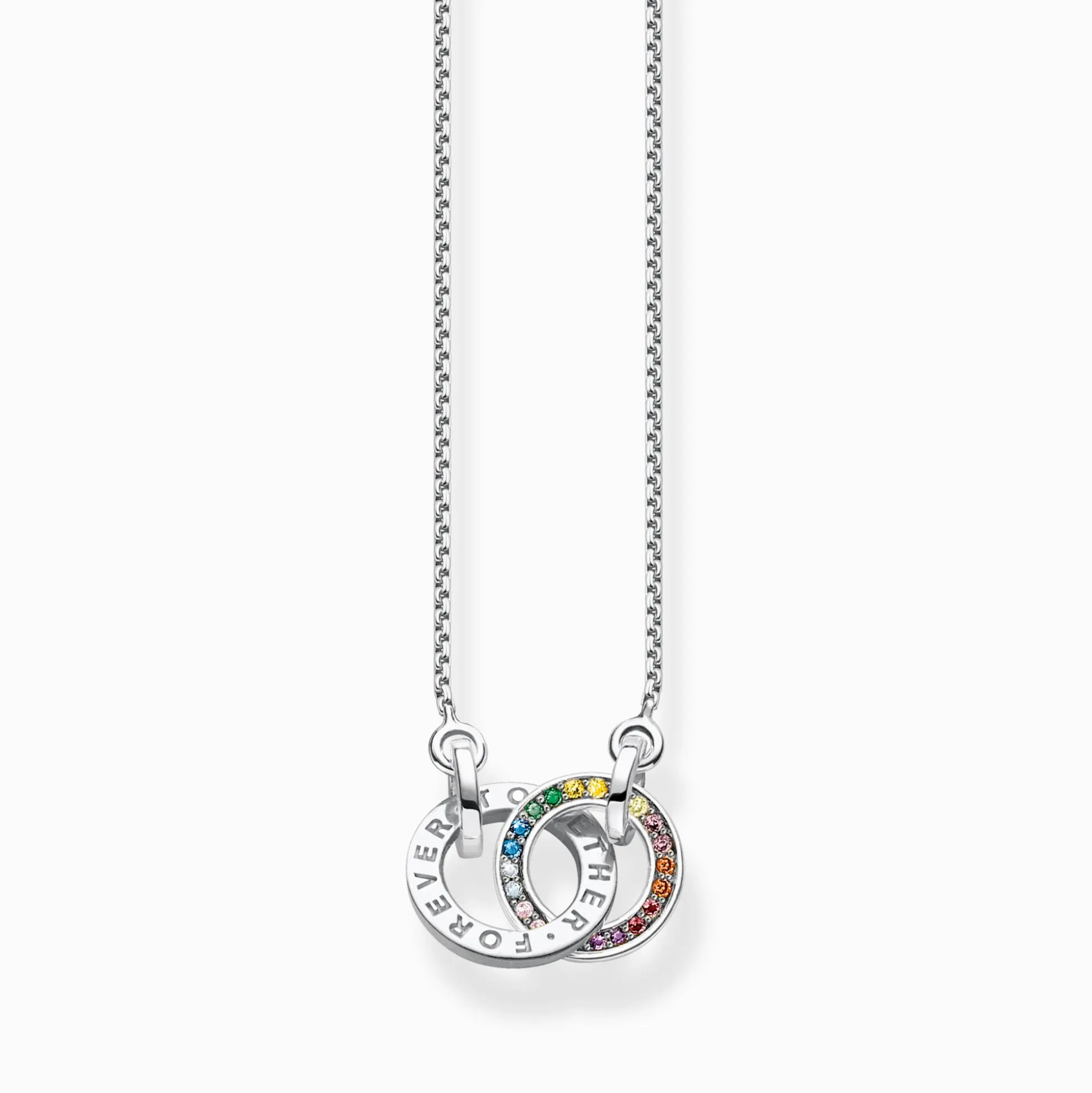 New Kette Together mit zwei Ringen bunten Steinen Silber geschwärzt Damen Halsketten|925 Silber