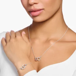 New Kette Together mit zwei Ringen bunten Steinen Silber geschwärzt Damen Halsketten|925 Silber