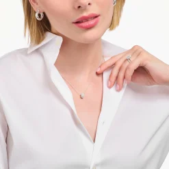 Flash Sale Kette und Anhänger in Ringform mit weißen Steinen Silber Damen Halsketten|925 Silber