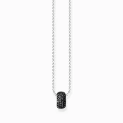New Kette und Anhänger in Ringform mit schwarzen Steinen Silber geschwärzt Damen Halsketten|925 Silber