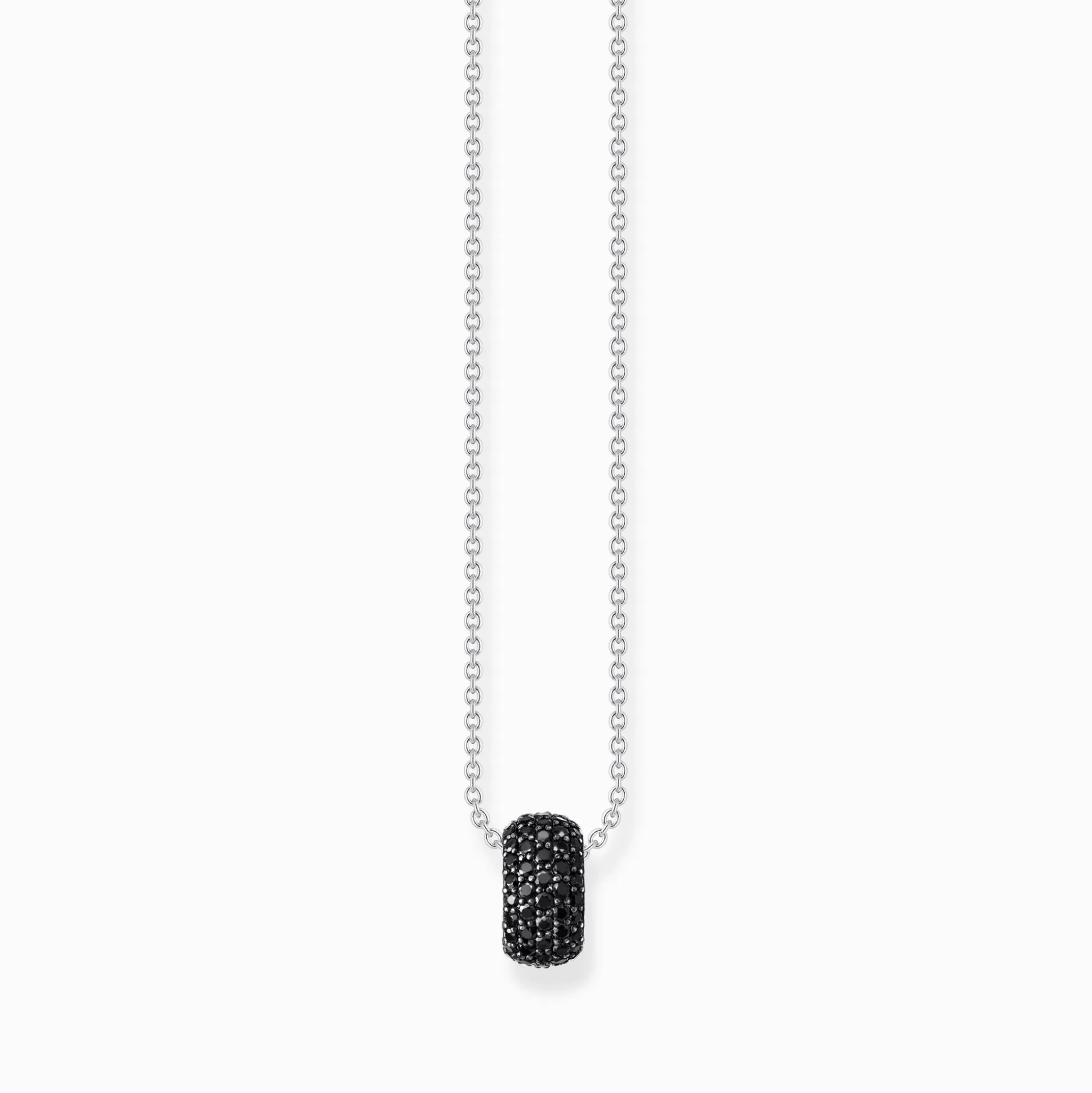New Kette und Anhänger in Ringform mit schwarzen Steinen Silber geschwärzt Damen Halsketten|925 Silber