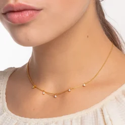 Sale Kette weiße Steine gold Damen Halsketten|18K Vergoldung - 925 Silber