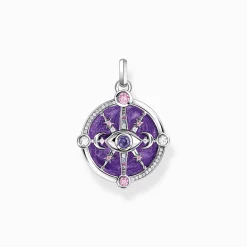 Clearance Kettenanhänger Auge mit kosmischen Details und bunten Steinen Silber geschwärzt Damen Anhänger|925 Silber