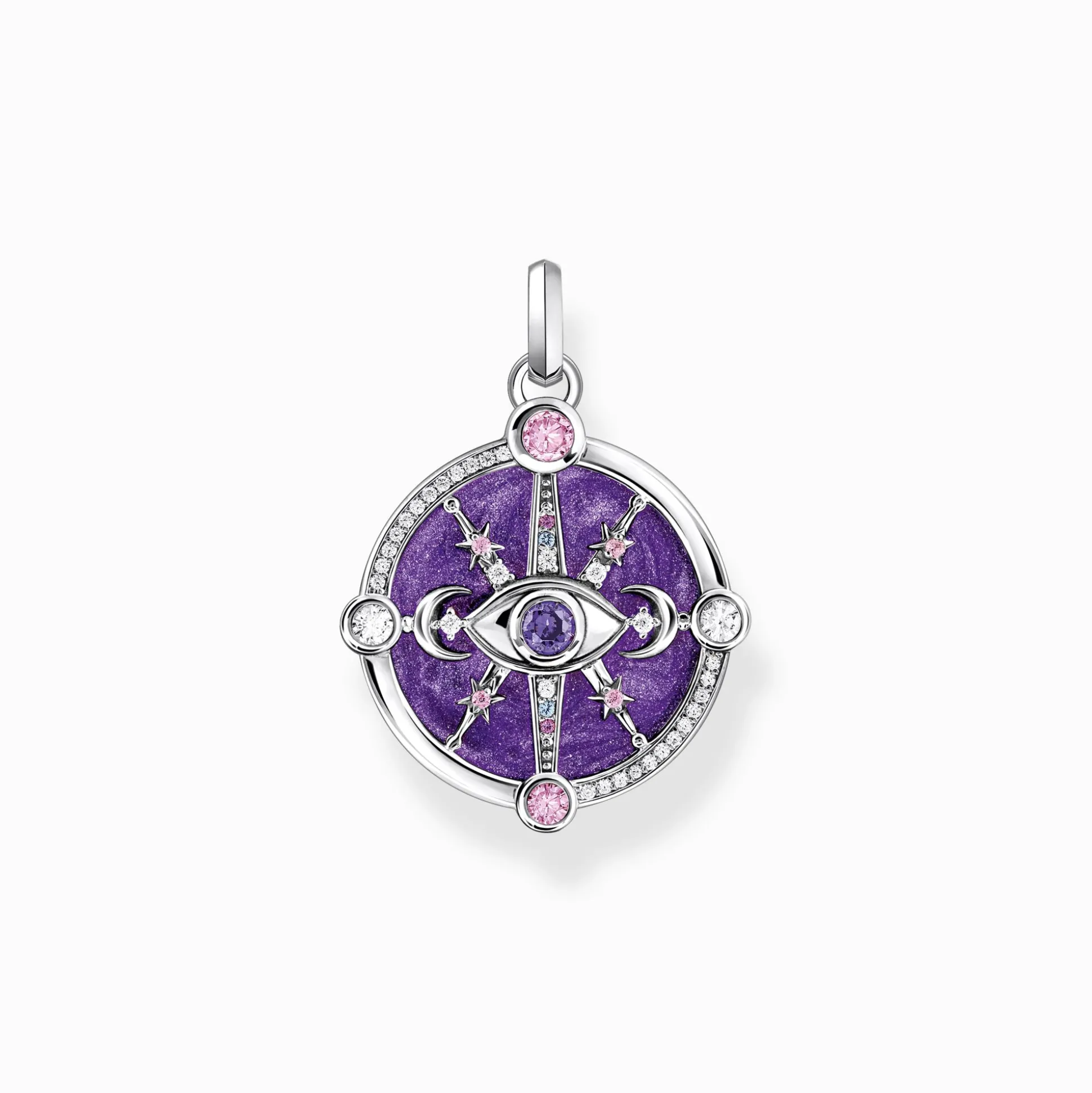 Clearance Kettenanhänger Auge mit kosmischen Details und bunten Steinen Silber geschwärzt Damen Anhänger|925 Silber