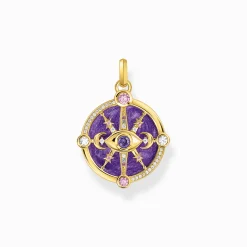 Clearance Kettenanhänger Auge mit kosmischen Details und bunten Steinen Silber vergoldet Damen Anhänger|18K Vergoldung - 925 Silber