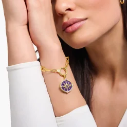 Clearance Kettenanhänger Auge mit kosmischen Details und bunten Steinen Silber vergoldet Damen Anhänger|18K Vergoldung - 925 Silber