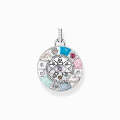 Store Kettenanhänger Glücksrad mit kosmischen Symbolen Silber Damen Anhänger|925 Silber
