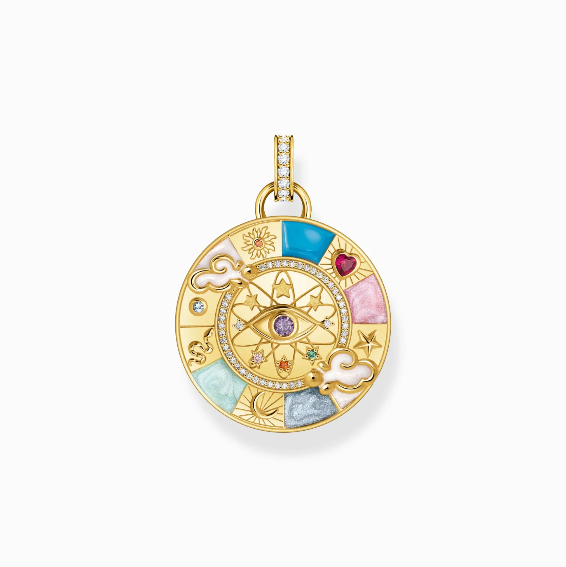 Outlet Kettenanhänger Glücksrad mit kosmischen Symbolen vergoldet Damen Anhänger|18K Vergoldung - 925 Silber