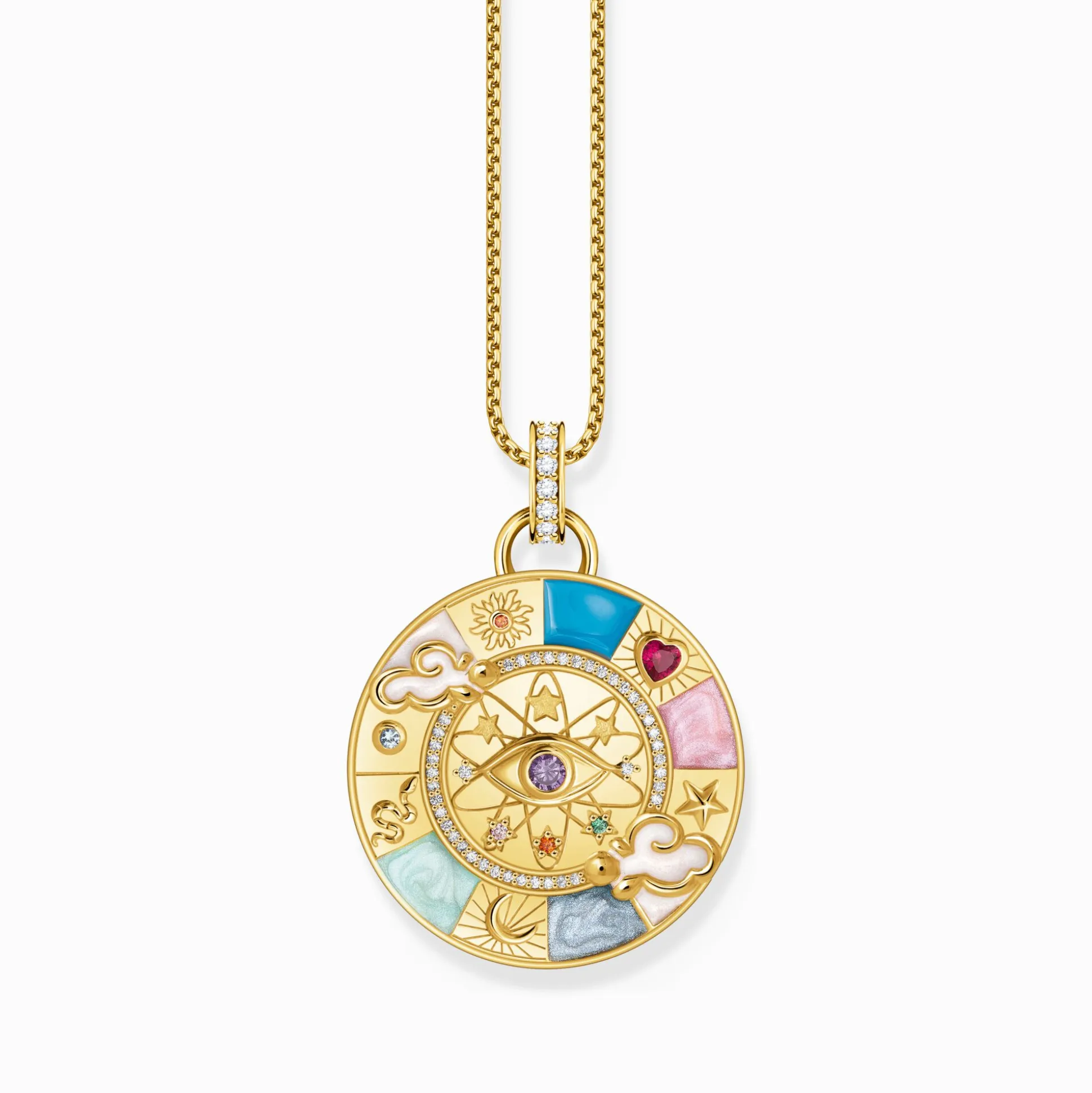 Outlet Kettenanhänger Glücksrad mit kosmischen Symbolen vergoldet Damen Anhänger|18K Vergoldung - 925 Silber