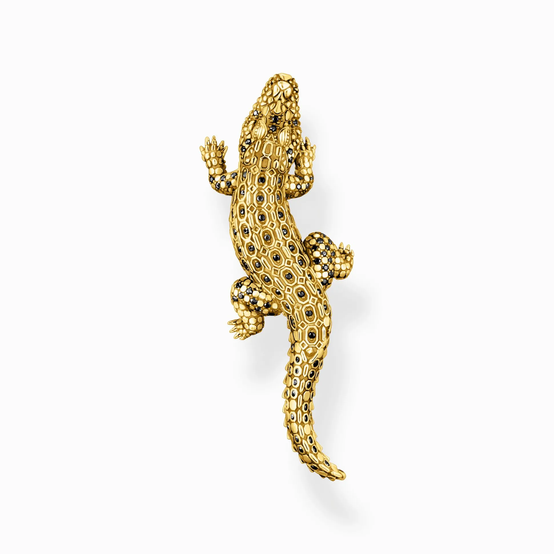 Sale Kettenanhänger Krokodil mit schwarzen Steinen vergoldet Damen Anhänger|18K Vergoldung - 925 Silber