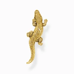 Sale Kettenanhänger Krokodil mit schwarzen Steinen vergoldet Damen Anhänger|18K Vergoldung - 925 Silber