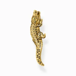 Sale Kettenanhänger Krokodil mit schwarzen Steinen vergoldet Damen Anhänger|18K Vergoldung - 925 Silber