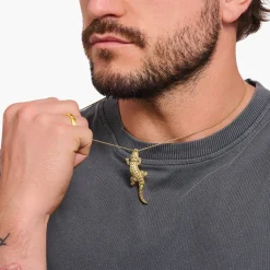 Sale Kettenanhänger Krokodil mit schwarzen Steinen vergoldet Damen Anhänger|18K Vergoldung - 925 Silber