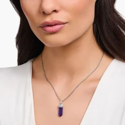Sale Kettenanhänger mit facettierten imitierten Amethyst Silber geschwärzt Damen Anhänger|925 Silber