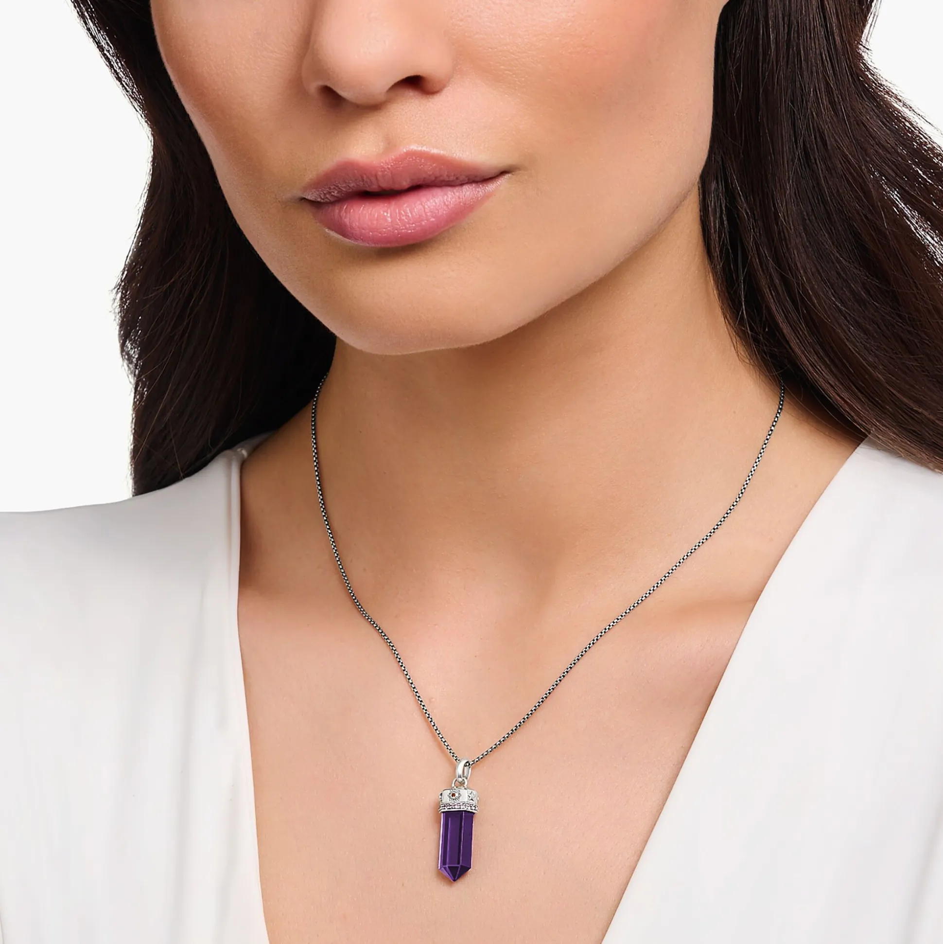 Sale Kettenanhänger mit facettierten imitierten Amethyst Silber geschwärzt Damen Anhänger|925 Silber