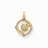Best Sale Kettenanhänger mit Halbmond und bunten Steinen vergoldet Damen Anhänger|18K Vergoldung - 925 Silber