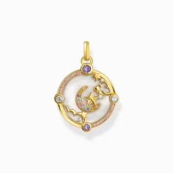 Best Sale Kettenanhänger mit Halbmond und bunten Steinen vergoldet Damen Anhänger|18K Vergoldung - 925 Silber