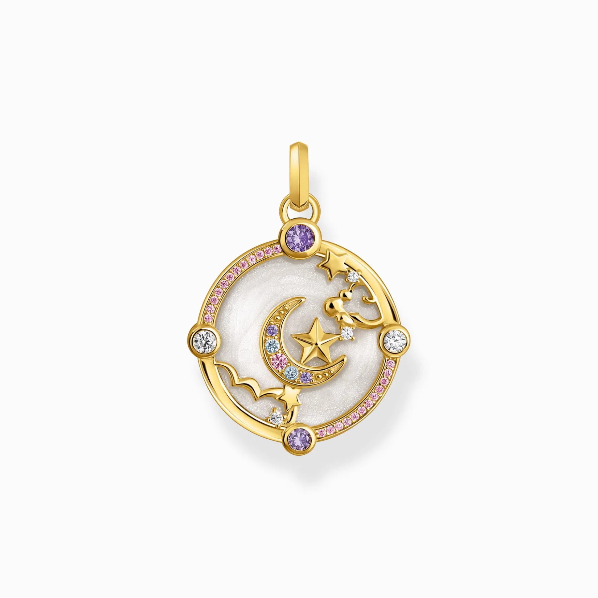 Best Sale Kettenanhänger mit Halbmond und bunten Steinen vergoldet Damen Anhänger|18K Vergoldung - 925 Silber