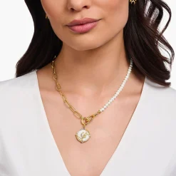 Best Sale Kettenanhänger mit Halbmond und bunten Steinen vergoldet Damen Anhänger|18K Vergoldung - 925 Silber