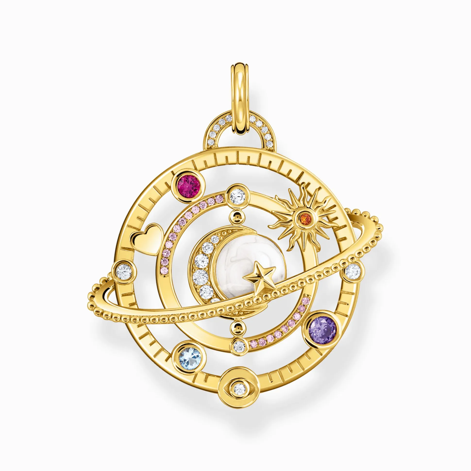 Outlet Kettenanhänger mit Planetenring und bunten Steinen vergoldet Damen Anhänger|18K Vergoldung - 925 Silber