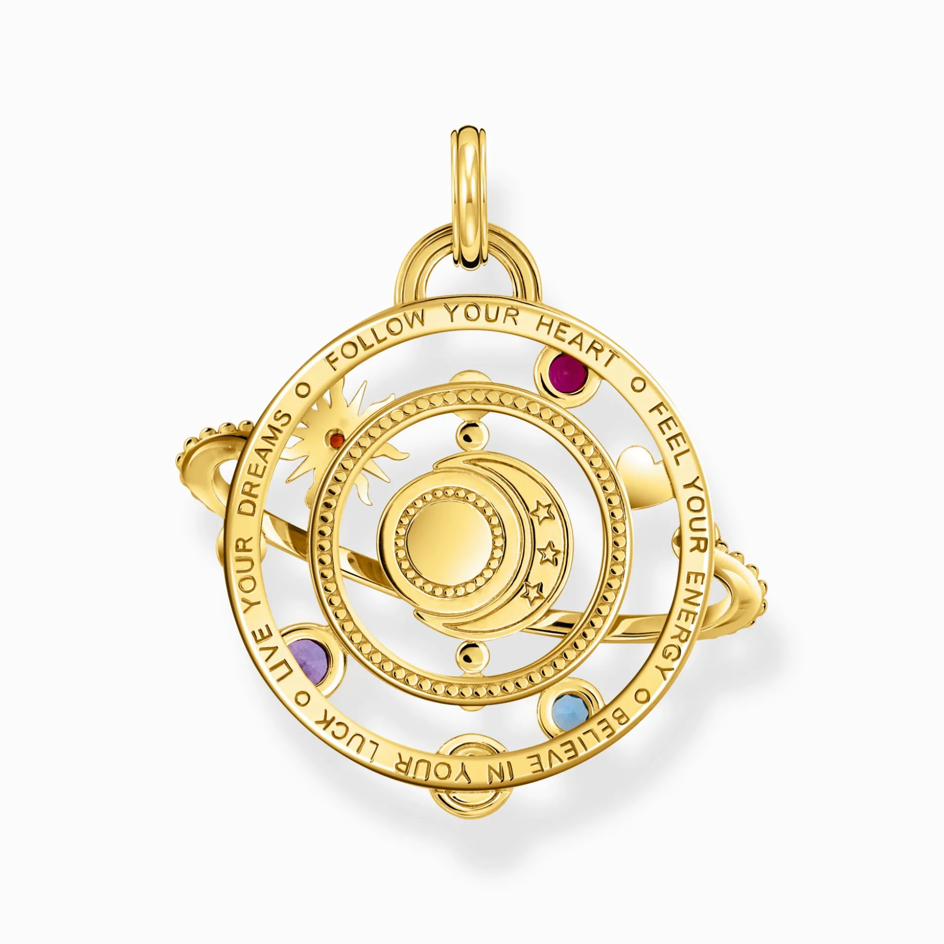 Outlet Kettenanhänger mit Planetenring und bunten Steinen vergoldet Damen Anhänger|18K Vergoldung - 925 Silber