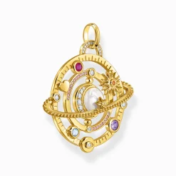 Outlet Kettenanhänger mit Planetenring und bunten Steinen vergoldet Damen Anhänger|18K Vergoldung - 925 Silber