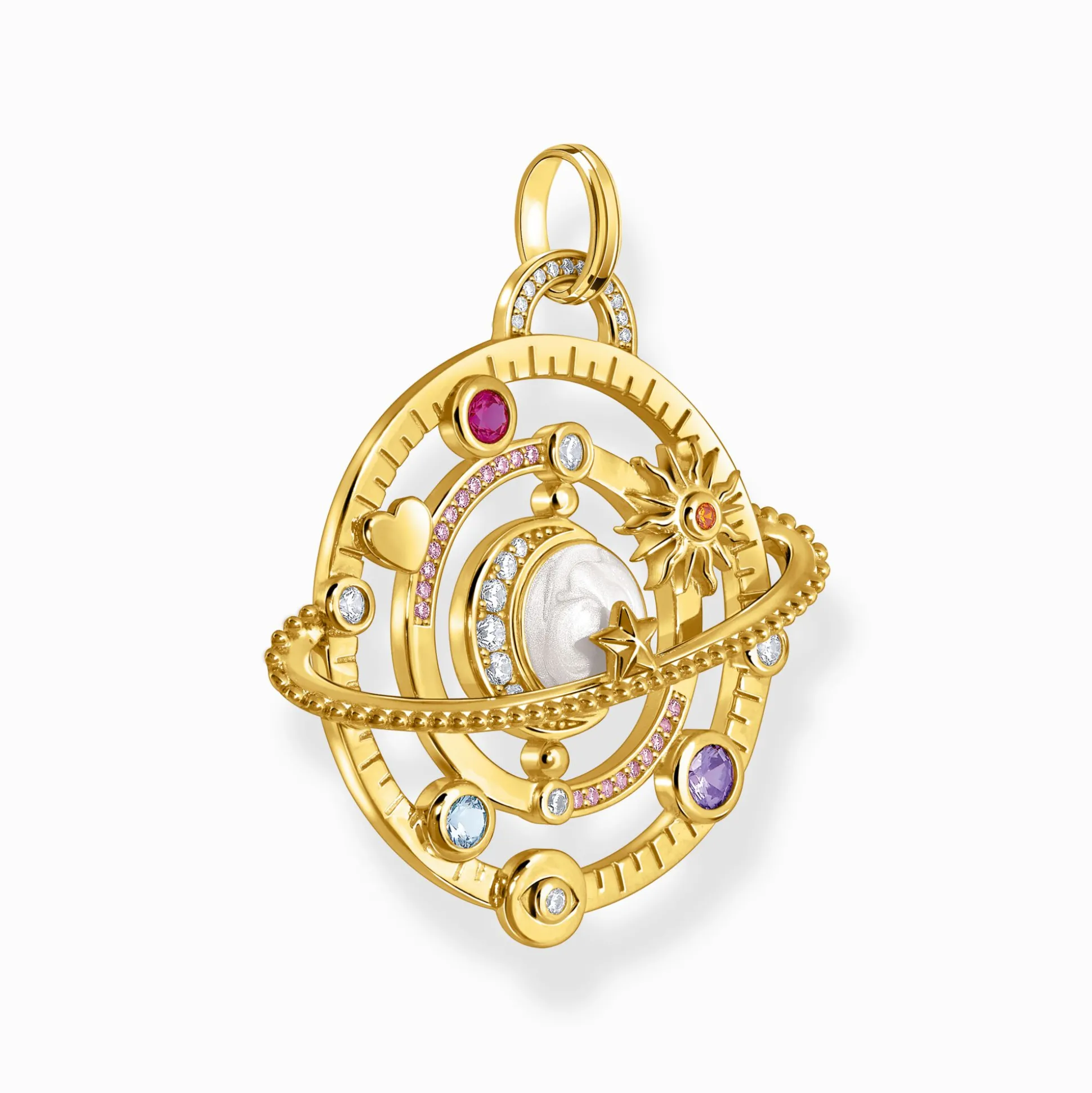 Outlet Kettenanhänger mit Planetenring und bunten Steinen vergoldet Damen Anhänger|18K Vergoldung - 925 Silber