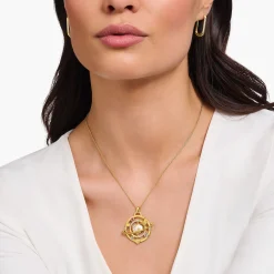 Outlet Kettenanhänger mit Planetenring und bunten Steinen vergoldet Damen Anhänger|18K Vergoldung - 925 Silber