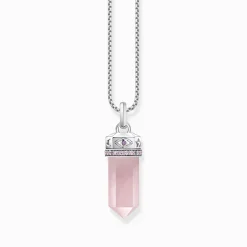 New Kettenanhänger mit Rosenquarz-Kristall Silber Damen Anhänger|925 Silber