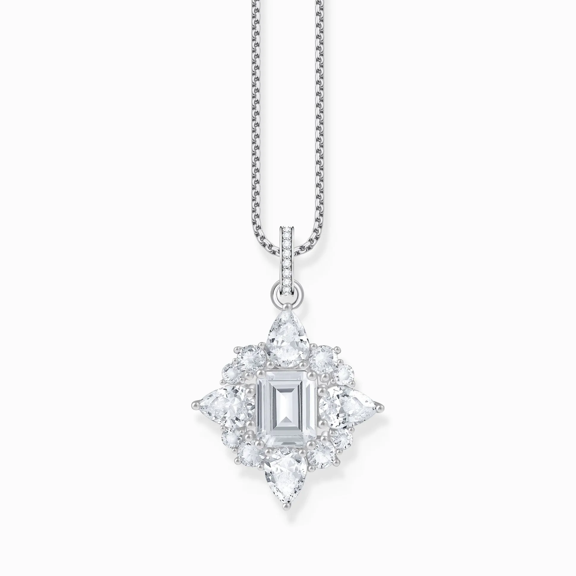 Fashion Kettenanhänger mit weißen Steinen Silber Damen Anhänger|925 Silber