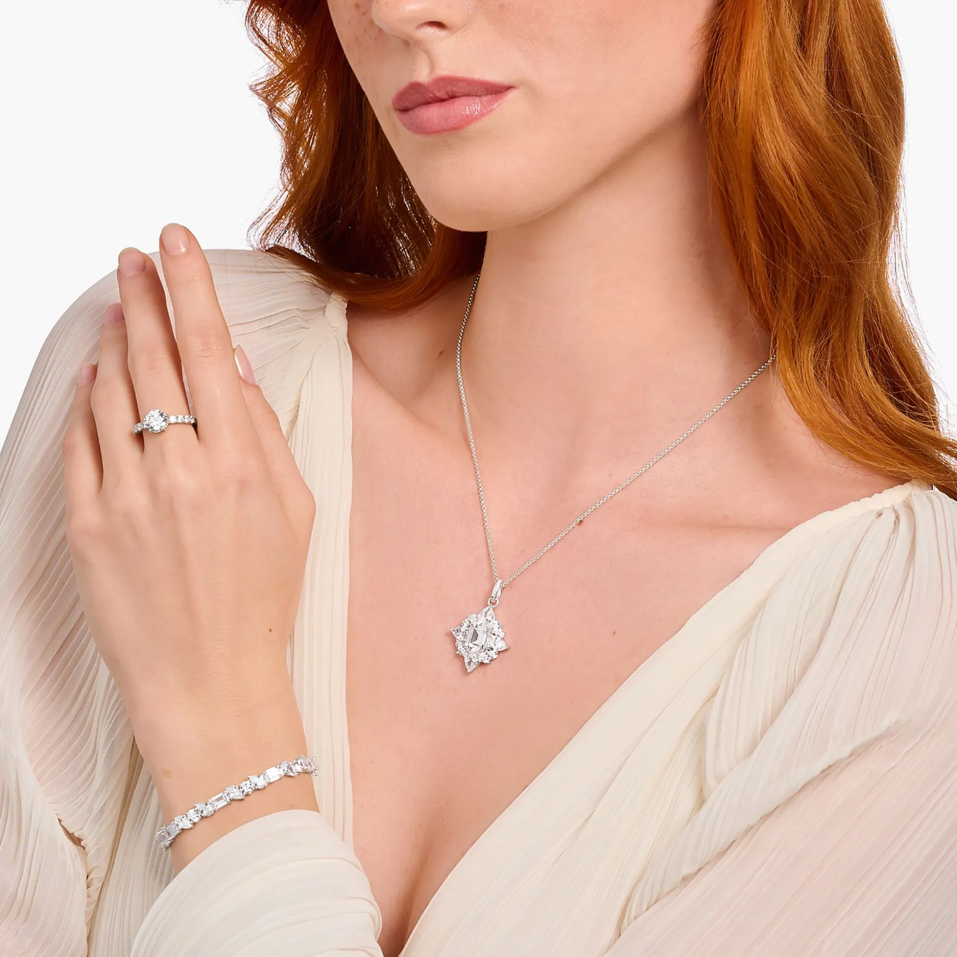 Fashion Kettenanhänger mit weißen Steinen Silber Damen Anhänger|925 Silber
