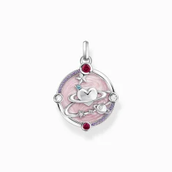 Flash Sale Kettenanhänger rosa mit Herzplaneten und Steinen Silber Damen Anhänger|925 Silber