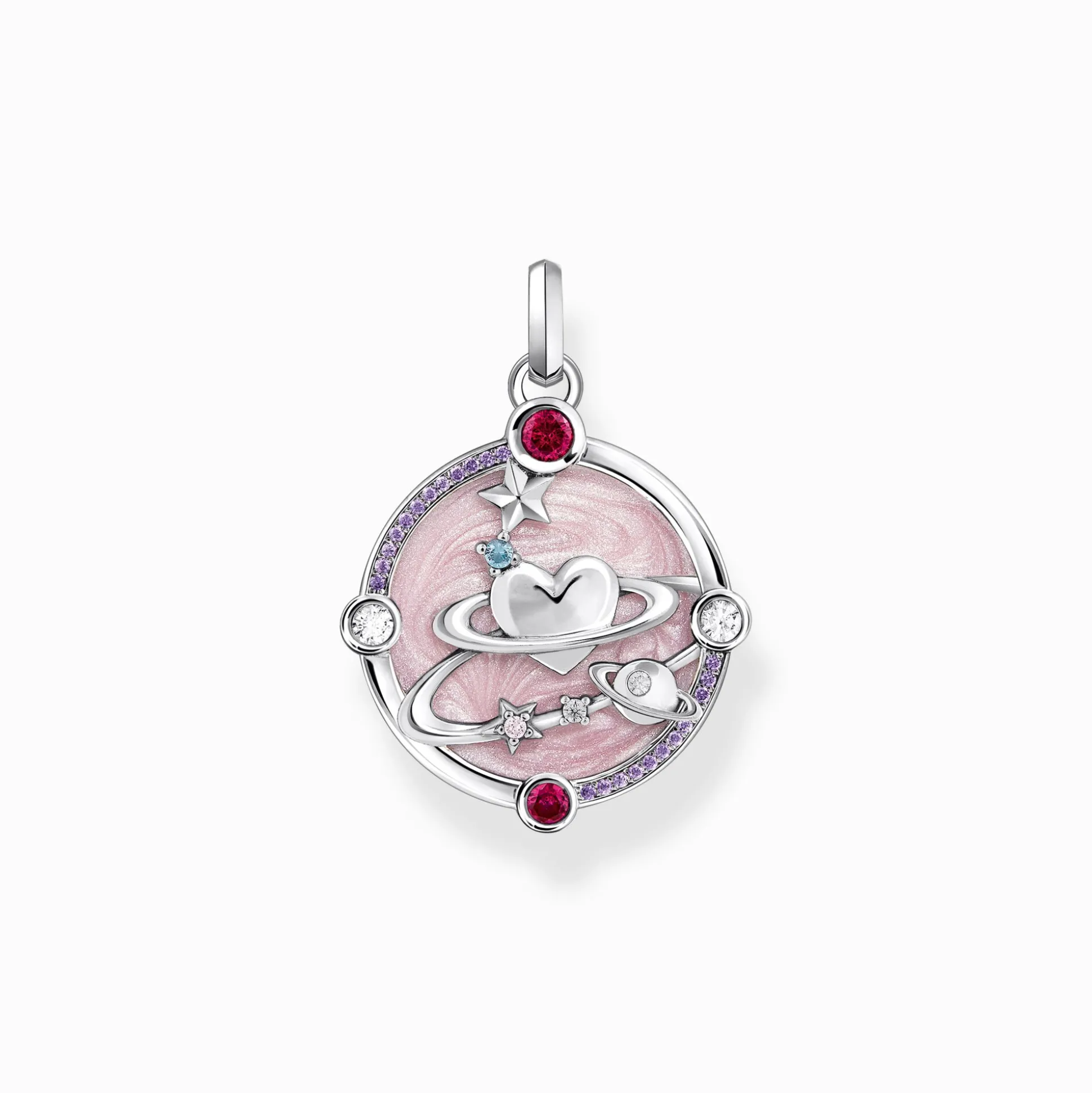 Flash Sale Kettenanhänger rosa mit Herzplaneten und Steinen Silber Damen Anhänger|925 Silber