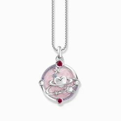 Flash Sale Kettenanhänger rosa mit Herzplaneten und Steinen Silber Damen Anhänger|925 Silber