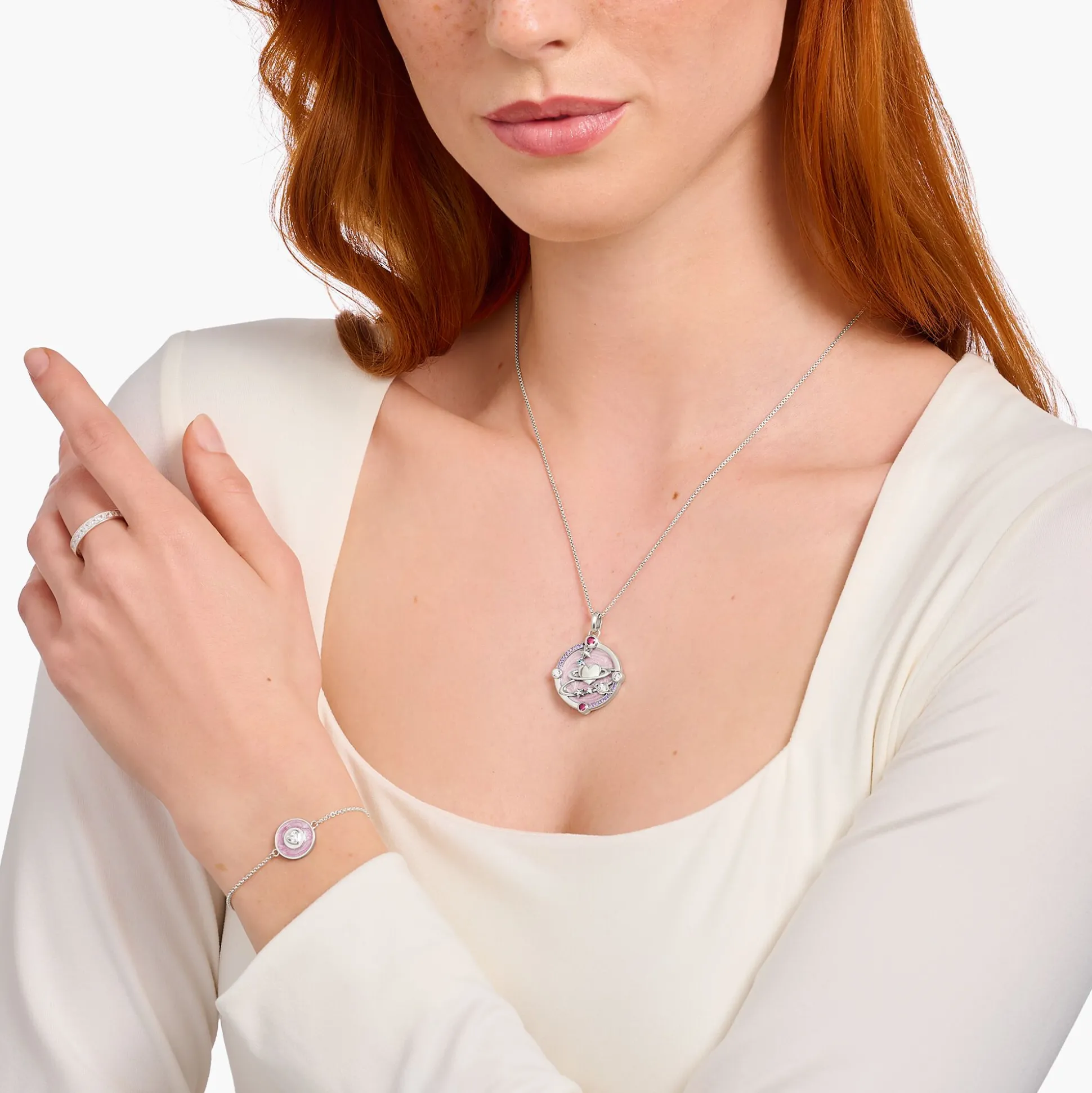 Flash Sale Kettenanhänger rosa mit Herzplaneten und Steinen Silber Damen Anhänger|925 Silber