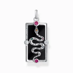 Cheap Kettenanhänger Schlange mit schwarzer Kaltemaille und bunten Steinen Silber Damen Anhänger