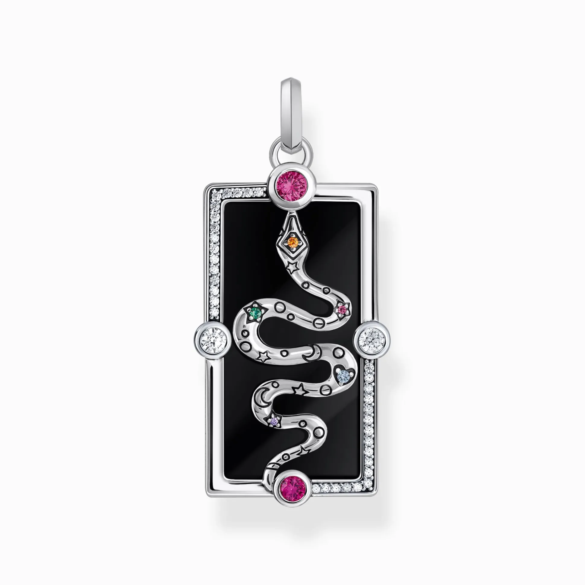 Cheap Kettenanhänger Schlange mit schwarzer Kaltemaille und bunten Steinen Silber Damen Anhänger