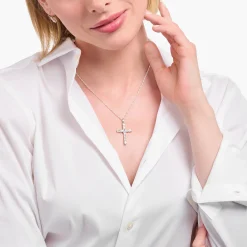 Cheap Kreuzanhänger mit weißen Steinen Silber Damen Anhänger|925 Silber