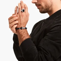 Discount Lederarmband doppelt in Schwarz Silber Damen Armbänder|Armbänder