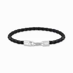 Clearance Lederarmband schmal in Schwarz Silber Damen Armbänder|Armbänder