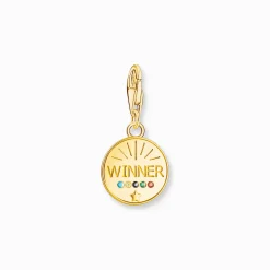 Shop Member Charm-Anhänger Medaille mit Gravuren und Steinen vergoldet Damen Charms|Charms